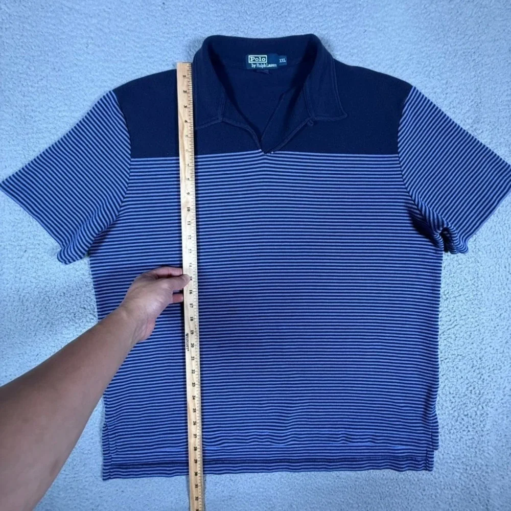 Polo Ralph Lauren Shirt Mens XXL Blue Striped Knit Sport Loop‎ Collar Preppy